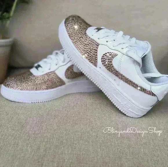 Custom bling Nike Air Force 1 with pink rhinestone crystals Women's Shoes - Picture 11 of 13